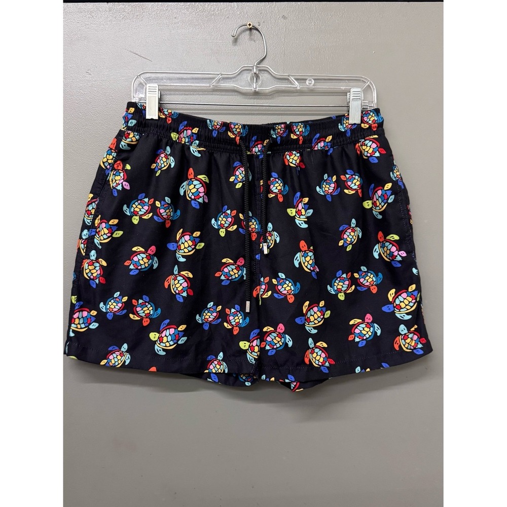 Vilebrequin Moorea Neon Turtles  Black Swim Shorts Men's size Medium